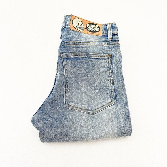 Cheap Monday Acid Wash Denim Tight Skin Used Straight Jeans Zip Fly Size 29 / 32 - Picture 1 of 8